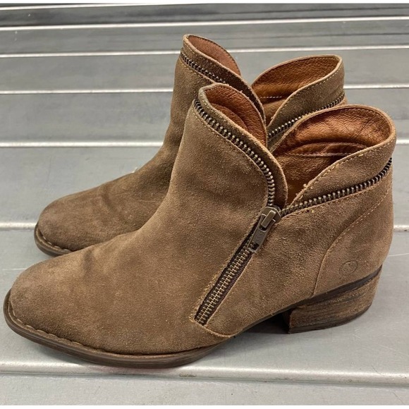Born Ankle Boots Womens 8.5 Brown Suede Side Zip Malta Booties - Picture 1 of 11